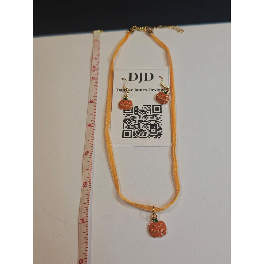 Orange Velvet Pumpkin Choker and Earring Set